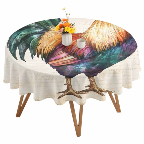 Rooster Round Tablecloth 54 inches Farm Chicken Rustic Animal Waterproof Oil-Proof Table Cloth Round Table Cover for Holiday Party Picnic Dinner Decor Indoor and Outdoor Use