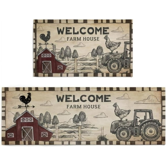 Rooster Rugs for Kitchen Floor Non Slip Chicken Kitchen Rug Sets Washable Rooster Kitchen Rugs Sets of 2 Anti Fatigue Kitchen Floor Mats for Home Office Bathroom Entryway Decoration