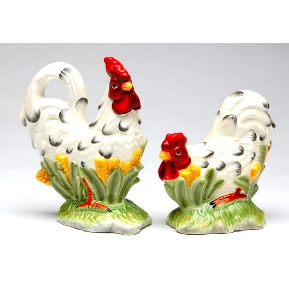 Rooster Salt & Pepper Shaker- Black & White Dots