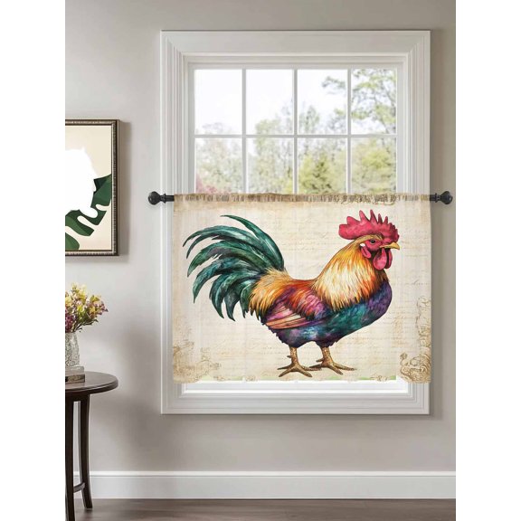 Rooster Sheer Curtains 45 Inch Long 1 Panel Farm Chicken Rustic Animal Rod Pocket Voile Cafe Curtains Light Filtering Small Window Treatments for Kitchen Basement 52" x 45"