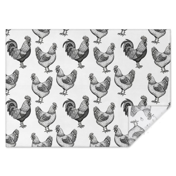 Rooster and Sketch White Pattern Rectangle Tablecloth 60"x84", Waterproof Polyester Wipeable Spillproof Table Cover for Dining Camping Indoor and Outdoor Use