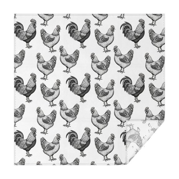 Rooster and Sketch White Pattern Square Tablecloth, Waterproof Wipeable Spillproof Washable Table Cover for Home Kitchen Party and Daily Decor 42"x42"