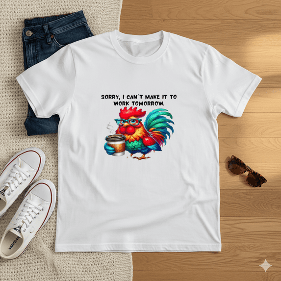Rooster Sorry I Cannot Make It to Work Tomorrow Animal T-Shirt N1083,S- 5XL