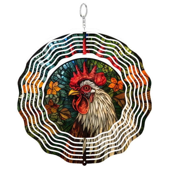 Rooster Stained Glass 3D Wind Spinner Kinetic Hanging Garden Decor Stainless Steel Yard