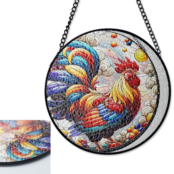 Rooster Stained Glass Window Hanging, Farmhouse Kitchen Sun Catcher