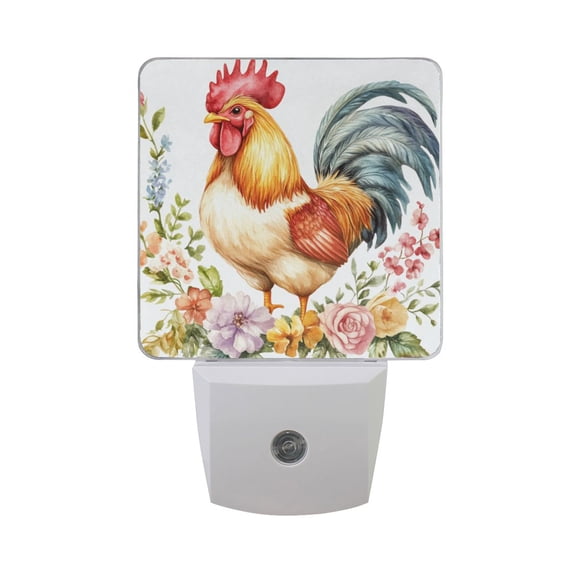 Rooster Stand on Flowers LED Night Light with Smart Sensor Plug Into Wall Dusk to Dawn 2 packs