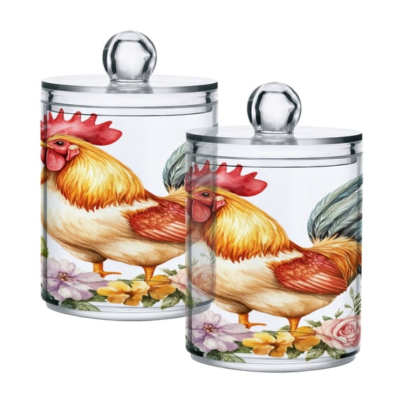 Rooster Stand on Flowers Translucent Plastic Cans Storage Canisters with Lid Set of 2