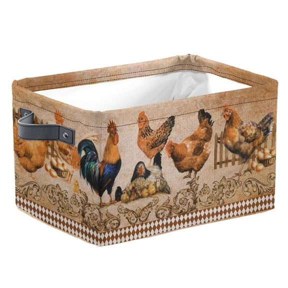 Rooster Storage Basket, Farmhouse Vintage Country Savings Basket, Classic Rooster Design Storage Box Cube Foldable Rectangular Clothes Bookshelf Farmhouse Decorative Basket