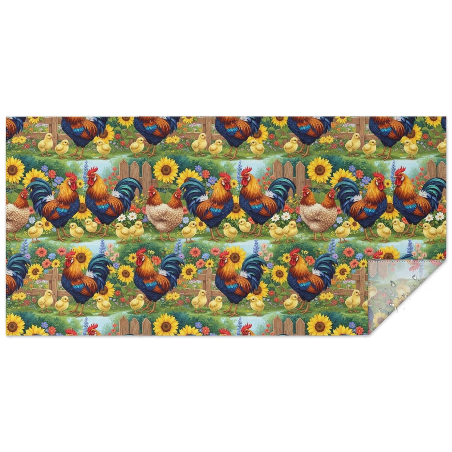 Rooster and Sunflower Blue Pattern Waterproof Tablecloth, Rectangular ...