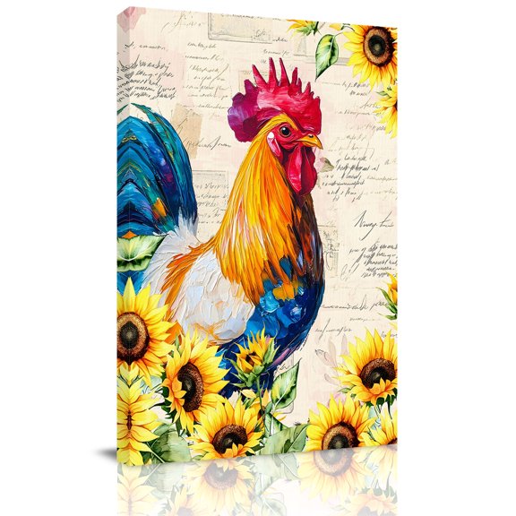 Rooster Sunflower Canvas Wall Art for Living Room, Flower Animal Poster Print Painting for Bedroom Office Home Decoration Wall Pictures Prepare To Hang 22"x28"