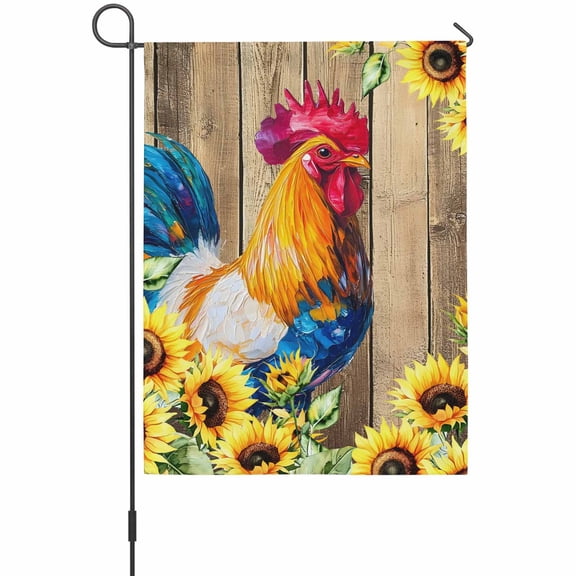 Rooster Sunflower Garden Flags For Outdoor, Flower Animal Small Double Side Yard Flags Weather Proof Garden Decor for Lawn Outside Holiday 12 x 18 Inches