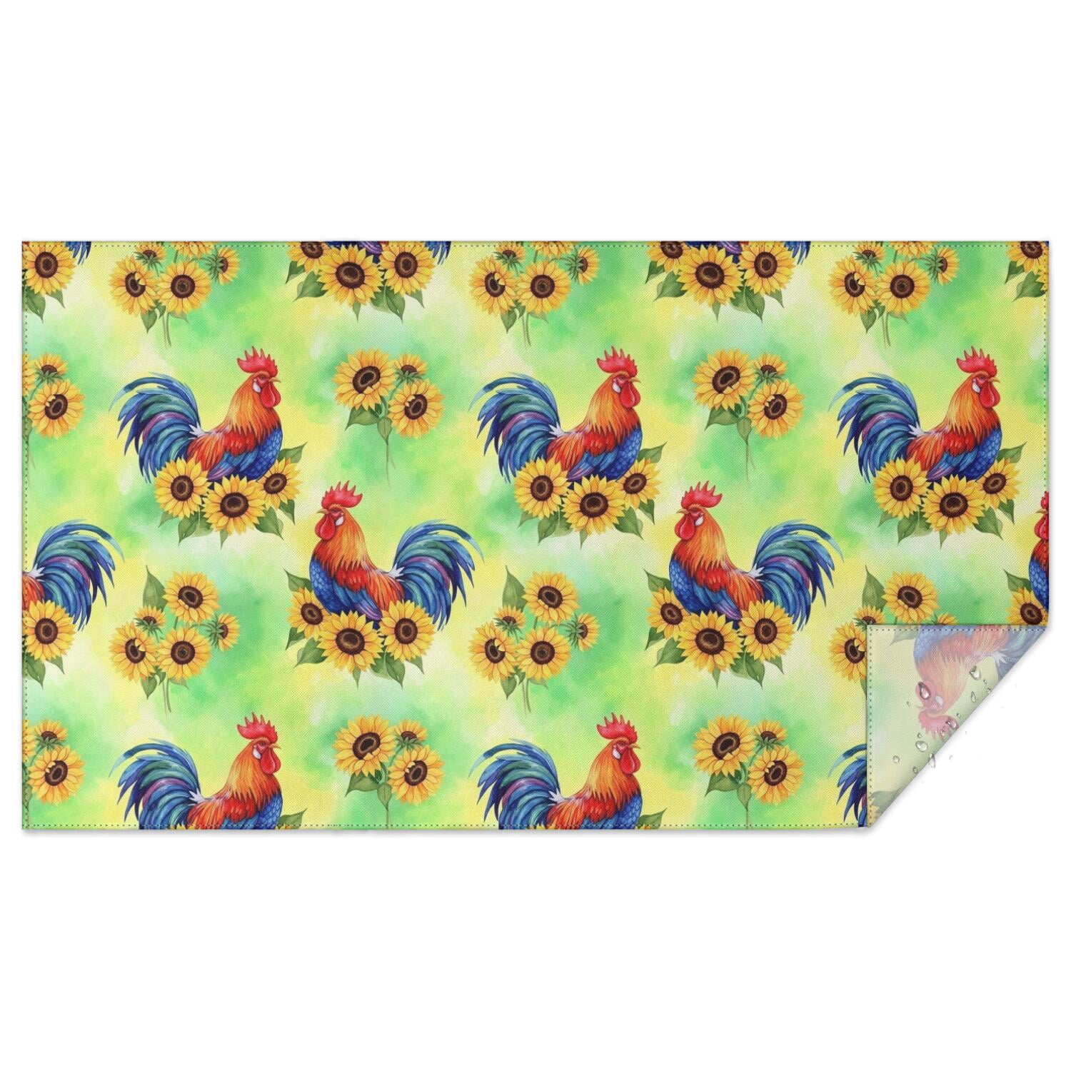 Green Tablecloth Pattern Rooster and Sunflower Green Pattern Waterproof Tablecloth, Rectangular ...