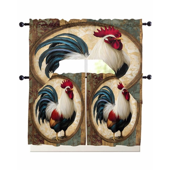 Rooster Swag Valance and Tier Curtains Set Vintage Rustic Farmhouse Kitchen Curtains 3 Piece Set Rod Pocket Panels for Bedroom Cafe Swag Valances and 36 inches Tiers