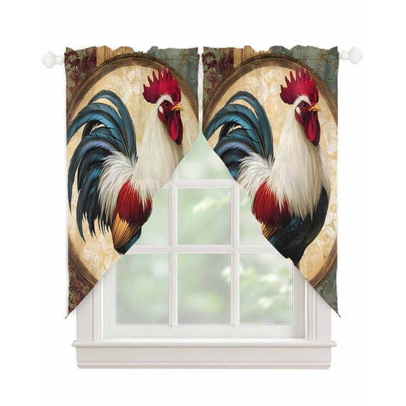 Rooster Swag Valances for Windows, Vintage Rustic Farmhouse Style Oil Painting Rod Pocket Sheer Valances for Large Windows, Swag Toppers Light Filtering for Kitchen Living Room 2 Panels 36''x63''