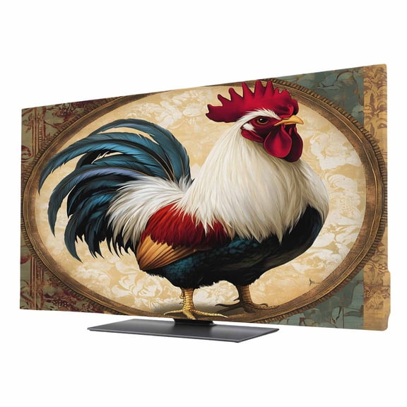 Rooster TV Dust Cover 24 Inch, Vintage Rustic Farmhouse Computer Monitor Cover Dustproof Stretchable Indoor TV Screen Protector for LED LCD Universal Monitors