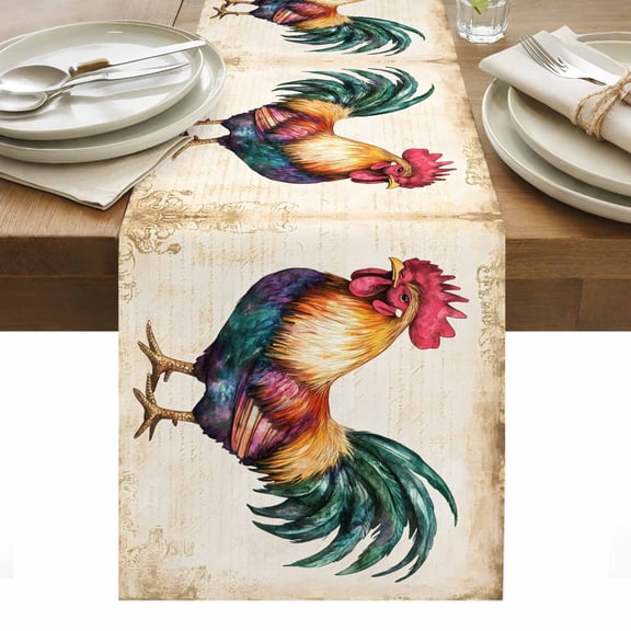 Rooster Table Runner 13 x 36 Inch, Farm Chicken Washable Cotton Linen Dining Table Runner Tabletop Decorations for Restaurant Home Kitchen Party