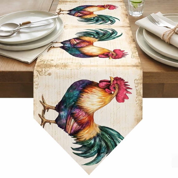 Rooster Table Runner 36 Inches Long Farm Chicken Rustic Animal Table Runners for Dining Room Tabletop Dresser Scarf Home Party Banquet Wedding Holiday Decoration