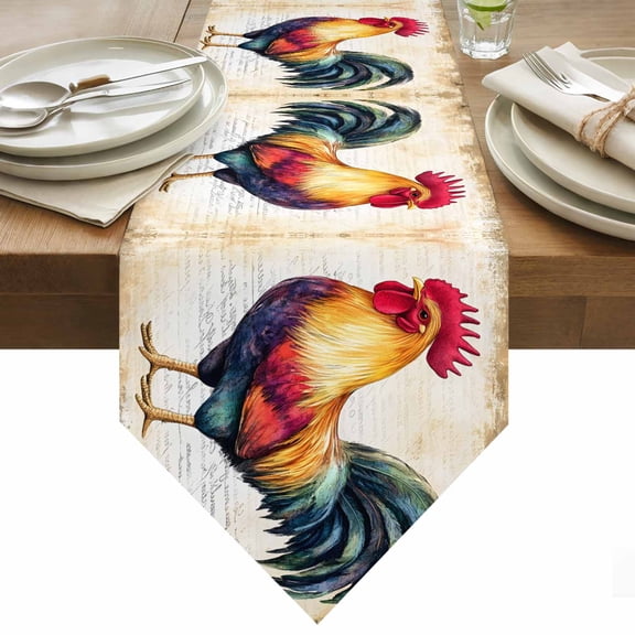 Rooster Table Runner 48 Inches Long Retro Chicken Farm Animal Rustic Country Table Runners for Dining Room Tabletop Dresser Scarf Home Party Banquet Wedding Holiday Decoration