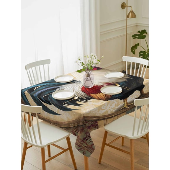 Rooster Tablecloth Rectangle Table Cloth 60x102, Waterproof Tablecloth Outdoor Table Cloth, Vintage Rustic Farmhouse Style Oil Painting Washable Table Cover for Kitchen Dinning Party