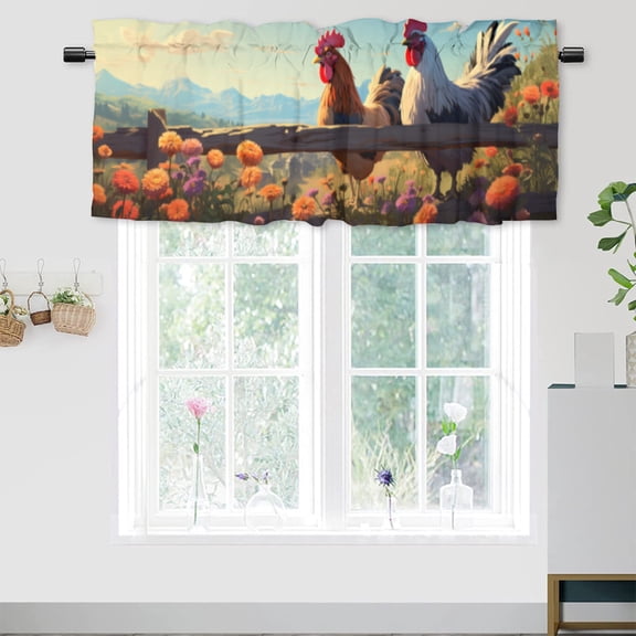 Rooster Thermal Insulated Window Curtain Valance Country Farmhouse Farm Chicken Floral Privacy Decorative Rod Pocket Short Window Valance Curtains 54 by 18 in, 1 Panel