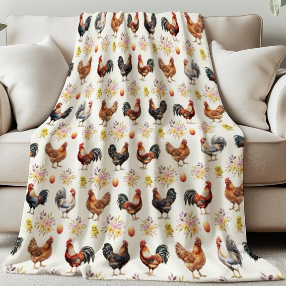 Rooster Throw 5951 inch Hen Chicks Eggs Soft Cozy Flannel Blanket for Women and Men Flowers Washable Fuzzy Throw Blanket for Home Office Room Bed Sofa Chair Gift Making DIY
