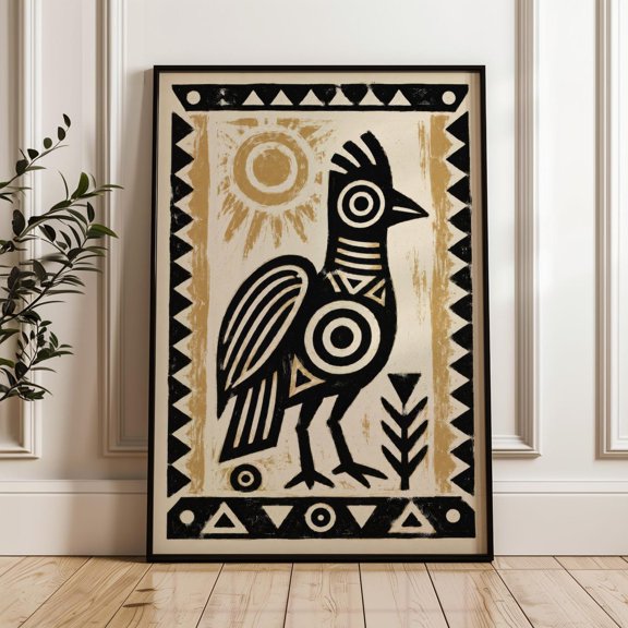 Rooster Tribal Geometric Folk Poster