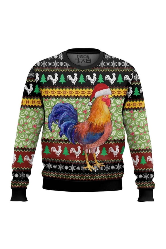 Rooster Ugly Christmas Sweater, Funny Chicken Holiday Sweater, Farm Animal Xmas Jumper, Unisex Winter Party Outfit, Festive Gift Clothing