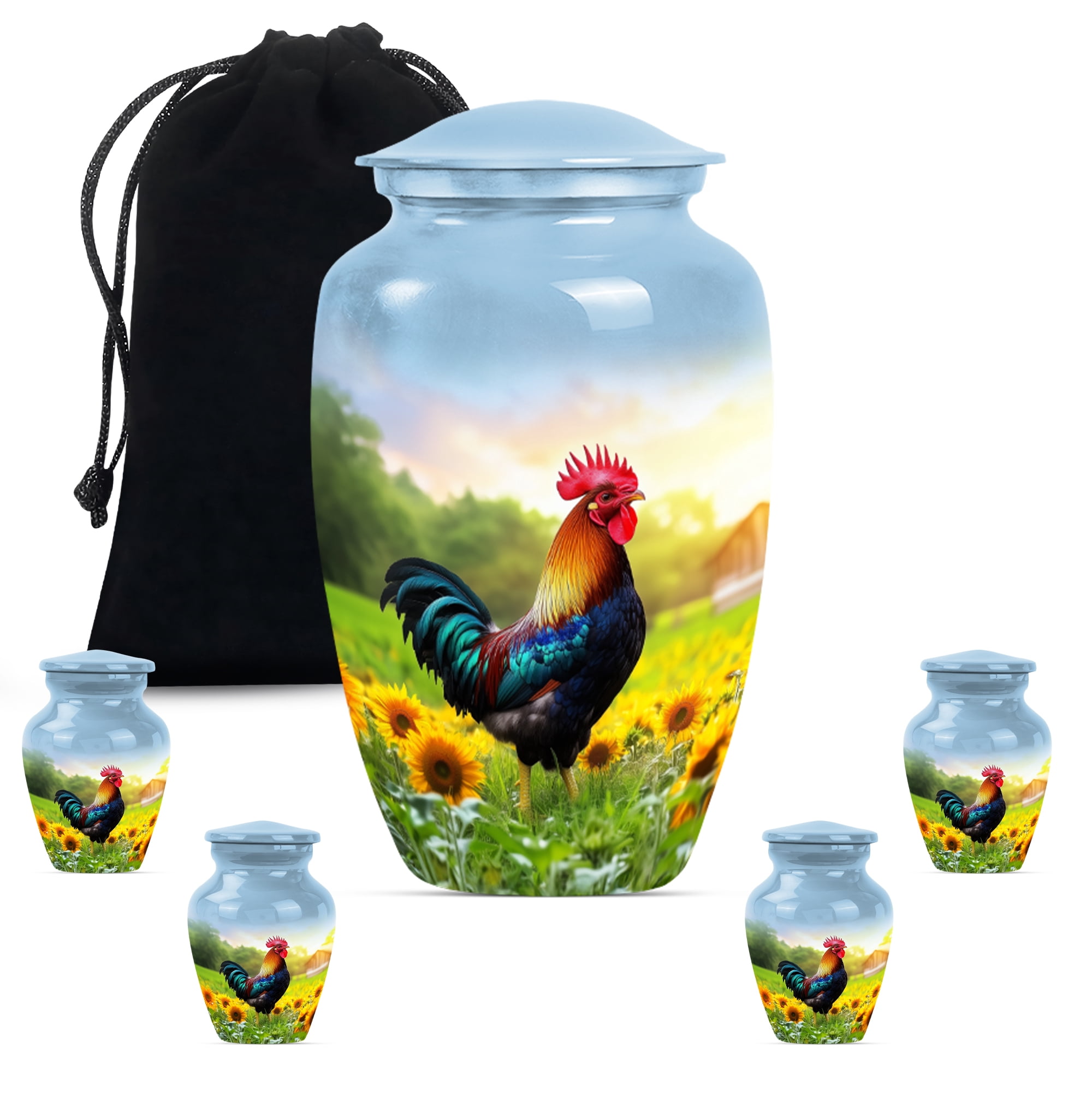 Rooster Urn for Ashes for Women, Small Urns for Ashes Dad, Cremation Urns for Human Ashes Adult Man, Keepsake for Human Ashes(Size - 10inch 1Pcs, 3inch 4Pcs)