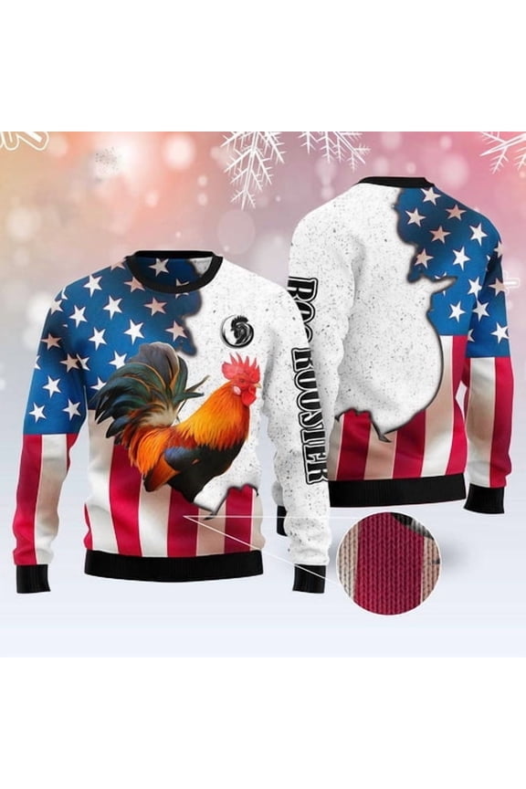 Rooster Usa 3D Christmas Sweater, Funny Xmas Sweater, Sweater Xmas