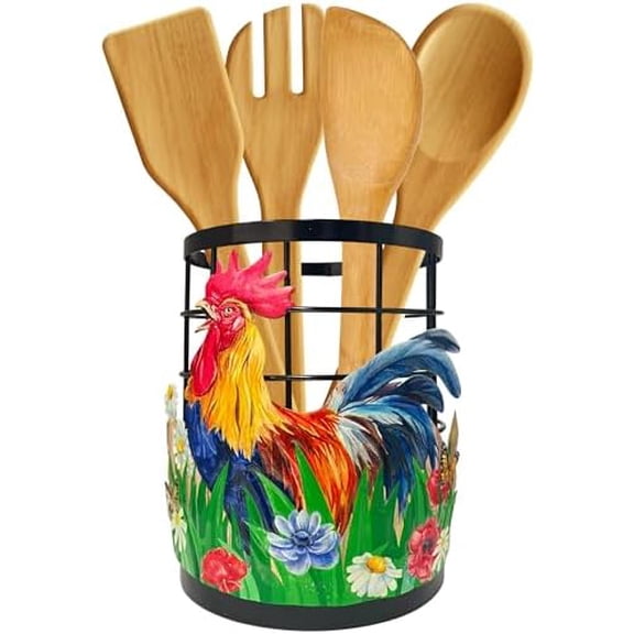 Rooster Utensil Holder, Rooster Kitchen Decor Utensil Organizer for Countertop, Farmhouse Metal Cooking Tools Kitchen Counter Decor Gifts Utensil Caddy