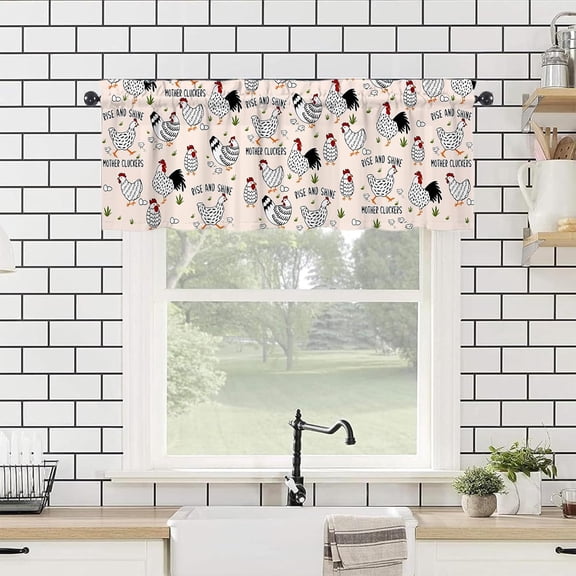 Rooster Valances 54" W x 18" L - Chicken Farmhouse Kitchen Curtains Valance for Windows Rod Pocket Rooster Kitchen Decor Decorations