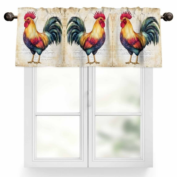 Rooster Valances for Windows, 42 x 18in, Retro Chicken Farm Animal Rustic Country Rod Pocket Kitchen Valance Curtain Light Filtering Window Treatments for Living Room Bedroom, 1 Panel