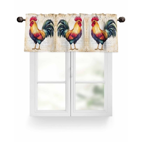 Rooster Valances for Windows Retro Chicken Farm Animal Rustic Country Valance Rod Pocket Light Filtering Short Window Treatments Curtains for Kitchen Bathroom Living Room Bedroom, 42 x 12 Inch