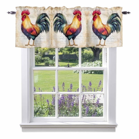 Rooster Valances for Windows, Retro Chicken Farm Animal Rustic Country Valance Window Treatment Rod Pocket Short Curtains Valances for Kitchen Bathroom 54"W x 18"L