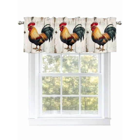 Rooster Valances for Windows, Rod Pocket Kitchen Valance Curtains - Soft & Washable Small Window Treatment for Living Room,&nbsp;Bathroom, Chicken Retro , 42x12 Inch, 1 Panel