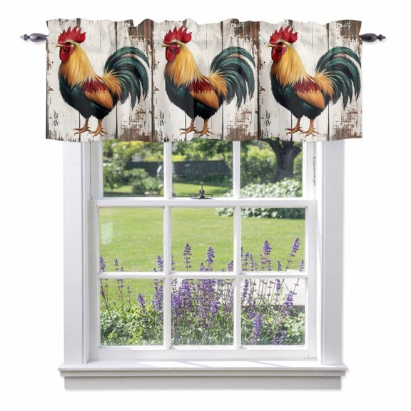 Rooster Valances for Windows Plank Rod Pocket Cafe Window Treatments Valance Curtains for Kitchen Bathroom Laundry Basement Windows 54"x18"