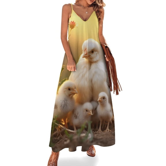 Rooster Vintage Barn Colorful Flowers Design Sleeveless Dress Woman Fashion Long Dresses Women's Summer Suit Dress 2025