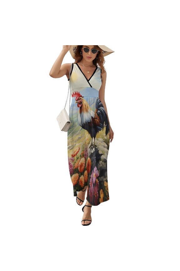 Rooster Vintage Barn Colorful Flowers Pattern Design Sleeveless Dress Summer Clothes for Women Women's Clothing 2025