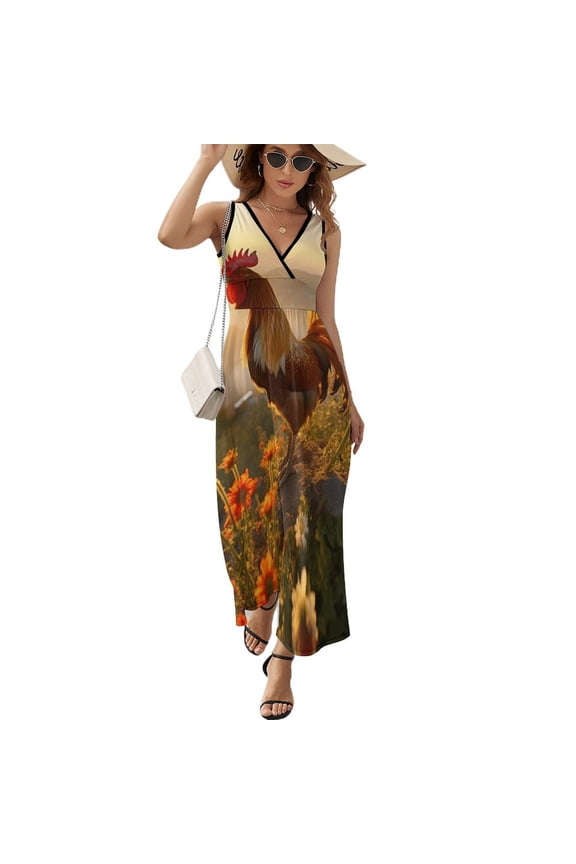 Rooster Vintage Barn Colorful Flowers Pattern Design Sleeveless Dress Summer Clothes for Women Women's Clothing 2025
