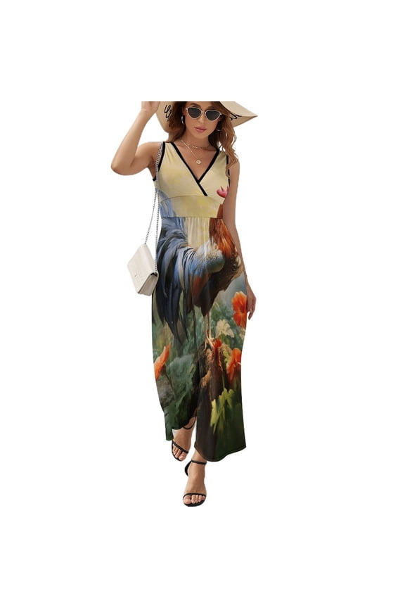 Rooster Vintage Barn Colorful Flowers Pattern Design Sleeveless Dress Summer Clothes for Women Women's Clothing 2025