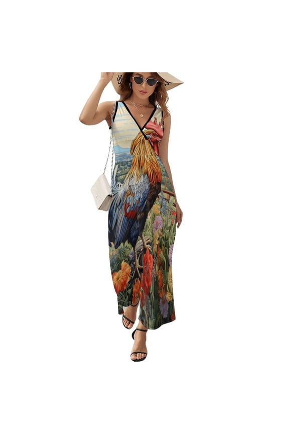 Rooster Vintage Barn Colorful Flowers Pattern Design Sleeveless Dress Summer Clothes for Women Women's Clothing 2025