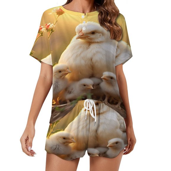 Rooster Vintage Barn Colorful Flowers Print Women'S Pajamas Set Summer Sleepwear Sets 2 Piece Lounge Set