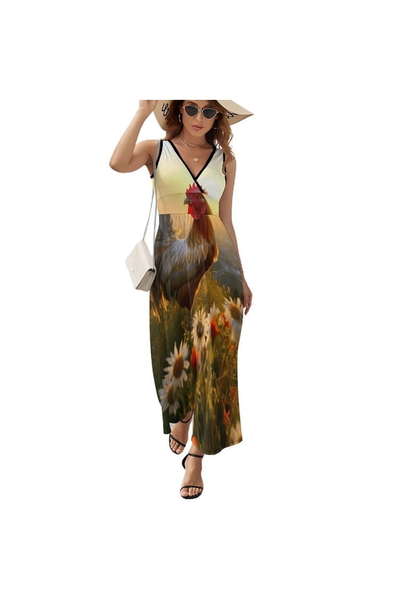 Rooster Vintage Barn Colorful Flowers Sleeveless Dress Female Clothing Dress Women Summer 2025 Dress