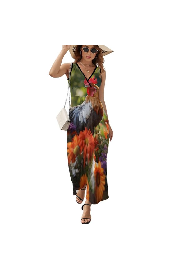 Rooster Vintage Barn Colorful Flowers Sleeveless Dress Woman Fashion Long Dresses Women's Summer Suit Dress 2025
