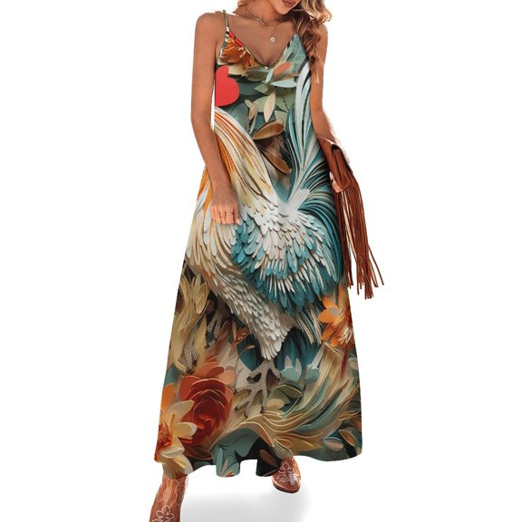 Rooster Vintage Barn Colorful Flowers Sleeveless Dress Woman Fashion Long Dresses Women's Summer Suit Dress Summer 2025 Women