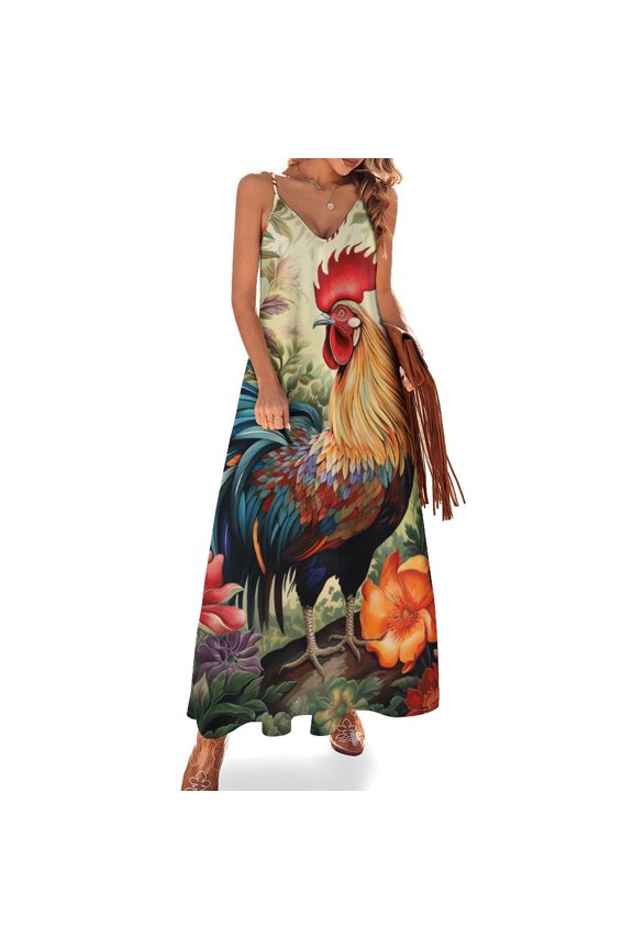 Rooster Vintage Barn Colorful Flowers Sleeveless Dress Women's Luxury Party Dress Birthday Dresses for Women