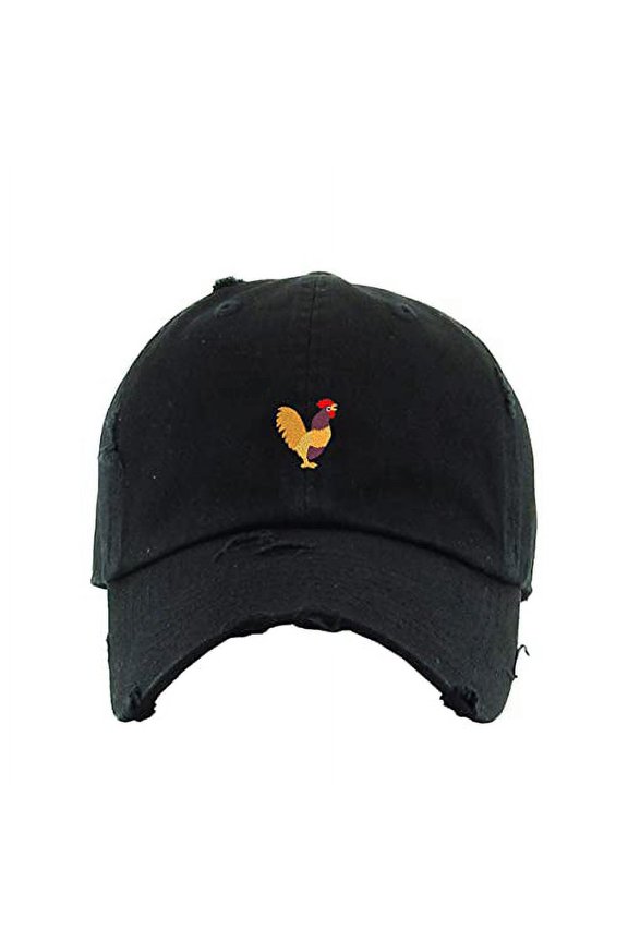Rooster Vintage Baseball Cap Embroidered Cotton Adjustable Distressed Dad Hat Black