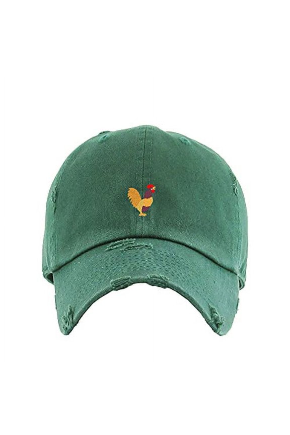 Rooster Vintage Baseball Cap Embroidered Cotton Adjustable Distressed Dad Hat Hunter Green