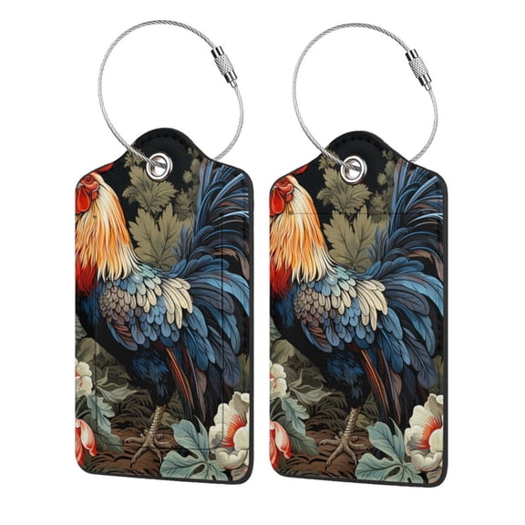 Rooster Vintage Black Luggage Tag for Suitcase 2 Pack Leather Travel Bag Baggage Identifiers Privacy Cover ID Label