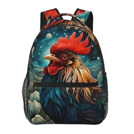 Rooster Vintage Cool Art Backpack Casual College Bag Zipper Laptop Daypack Hiking Rucksack Travel